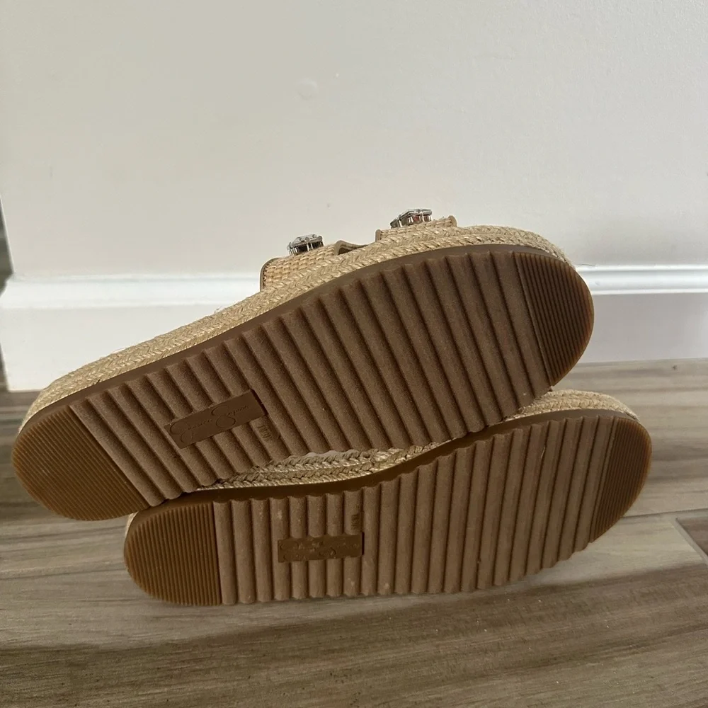 Jessica Simpson Danalea Natural Beige Raffia Embellished Slide Sandals